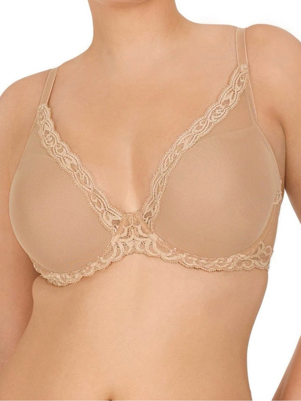 Natori Feathers Plunge Underwire Nude T-Shirt Bra in cafe’ 38B Style 730023